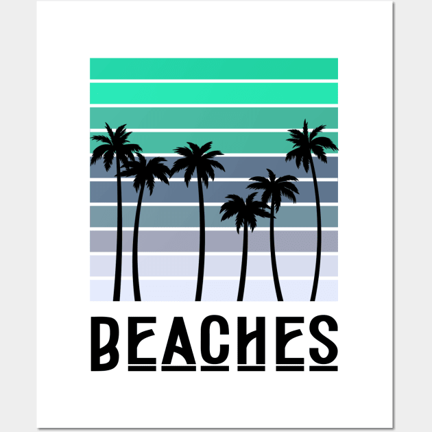 minimalistic blue summer palm tree beach Wall Art by grafitytees